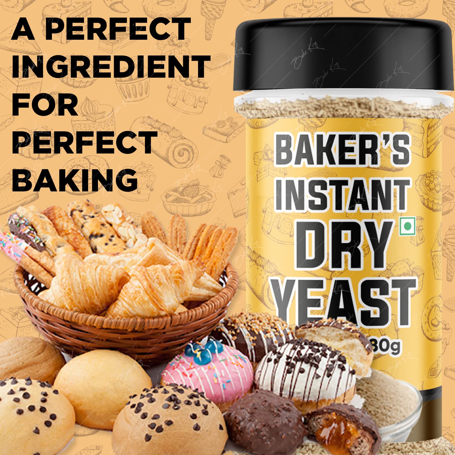 BAKE KING Baker's Instant Yeast 80grm-Active Dry Yeast Powder for Baking Bread and Cake-Stumbit Food